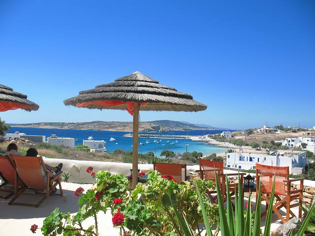 Turquoise sandy beach of Pano Koufonissi seen from the property